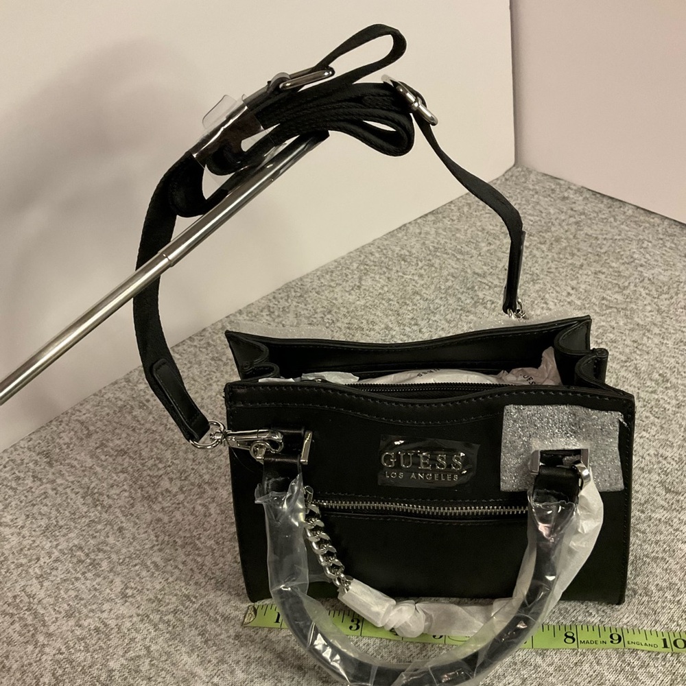 GUESS Factory Ocata Mini Satchel Black handbag Crossbody 
w/ Silver Chain *NWT* - Picture 5 of 11